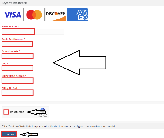 This image shows the area to input your credit card information which includes your name, credit card number, expiration date, CVV number, billing sgreet address and billing zip code.
