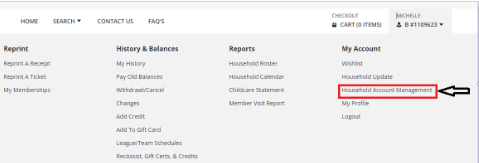 This image shows that the My Account area where the new household account management option is located.