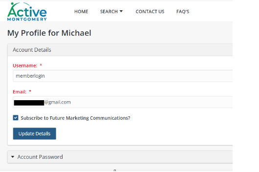 This image shows the profile to subscribe to future marketing communications with ActiveMONTGOMERY.
